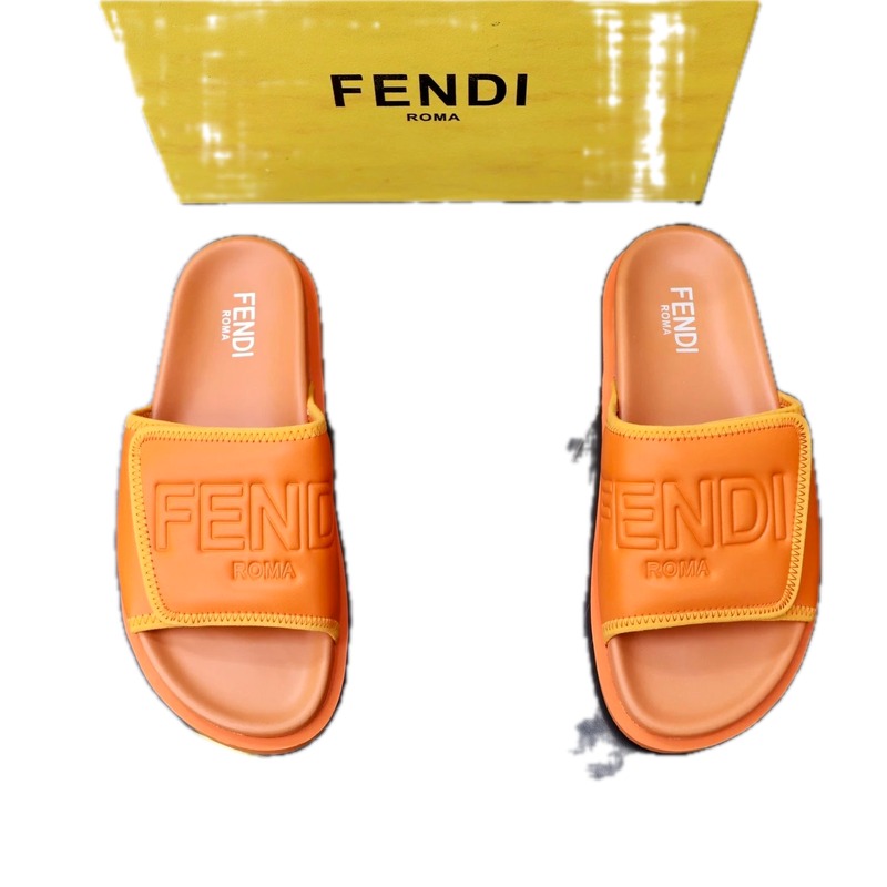 Fendi Roma Minimalist Style Orange Slide Sandals