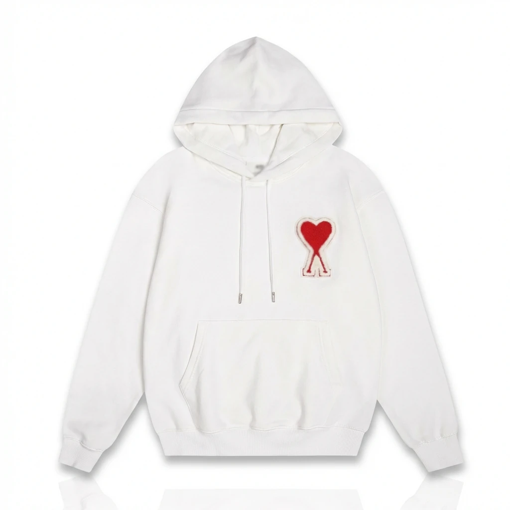 AMI Love Embroidery Simple Style White Hoodie