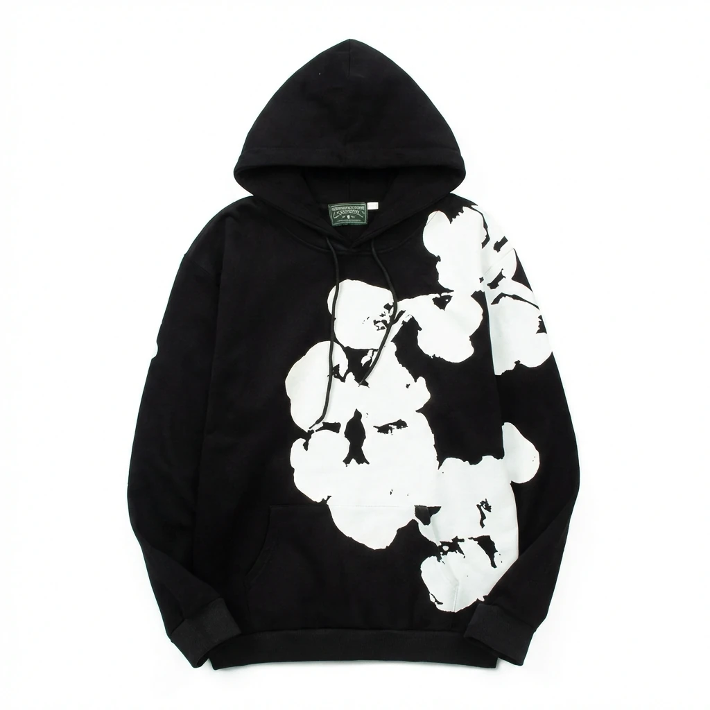 DENIM TEARS Floral Style Black Hoodie