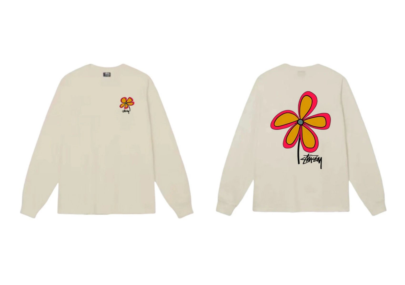 Stussy Flower Series trendy brand beige long-sleeved shirt