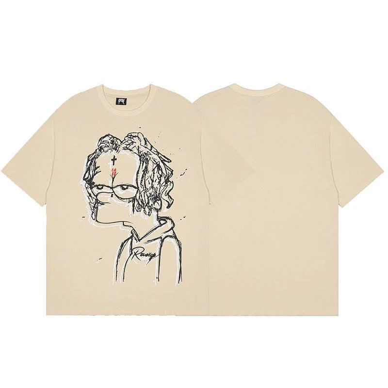 Revenge Beige Skull Graphic T-Shirt Visual Accent