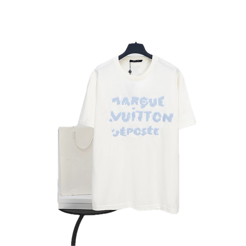 Louis Vuitton Embroidered Casual Style Off-White Short-Sleeve T-Shirt