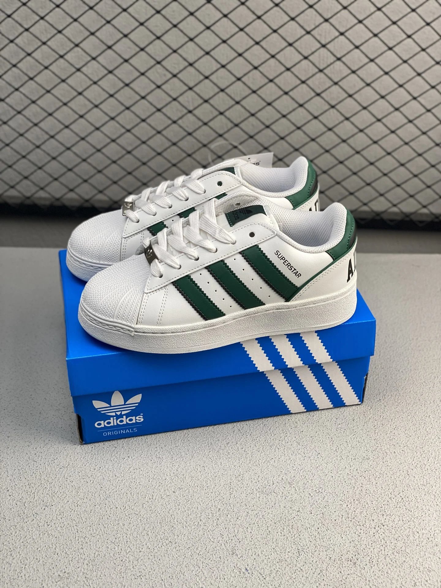 Adidas White and Green Shell-Toe Sneakers and Low Rubber Sole