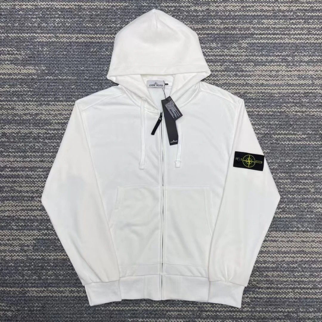 Stone Island White Zip Hoodie Warm Weather