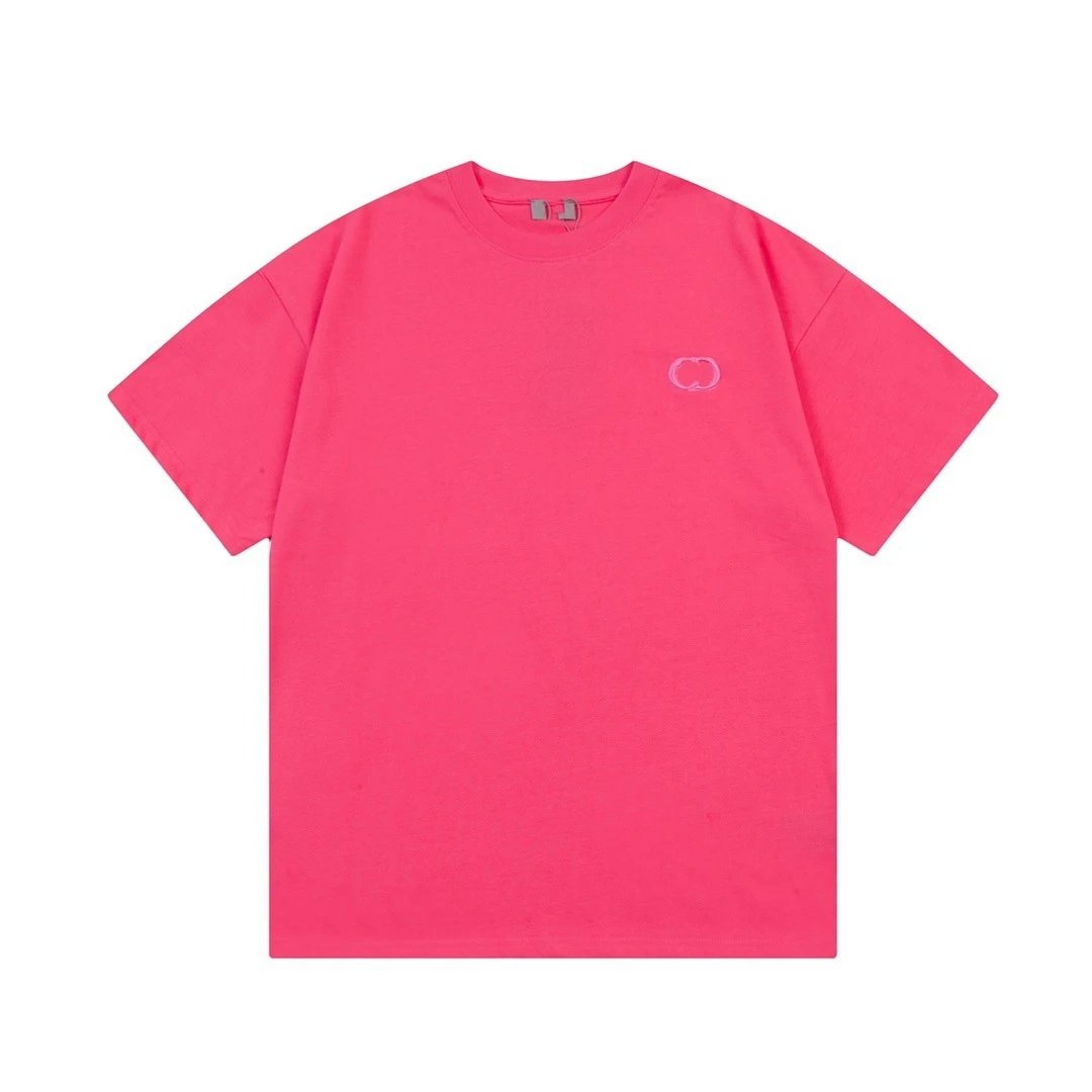 Dior Embroidery Collection Minimalist Style Dragon Fruit Pink Short-sleeve T-shirt