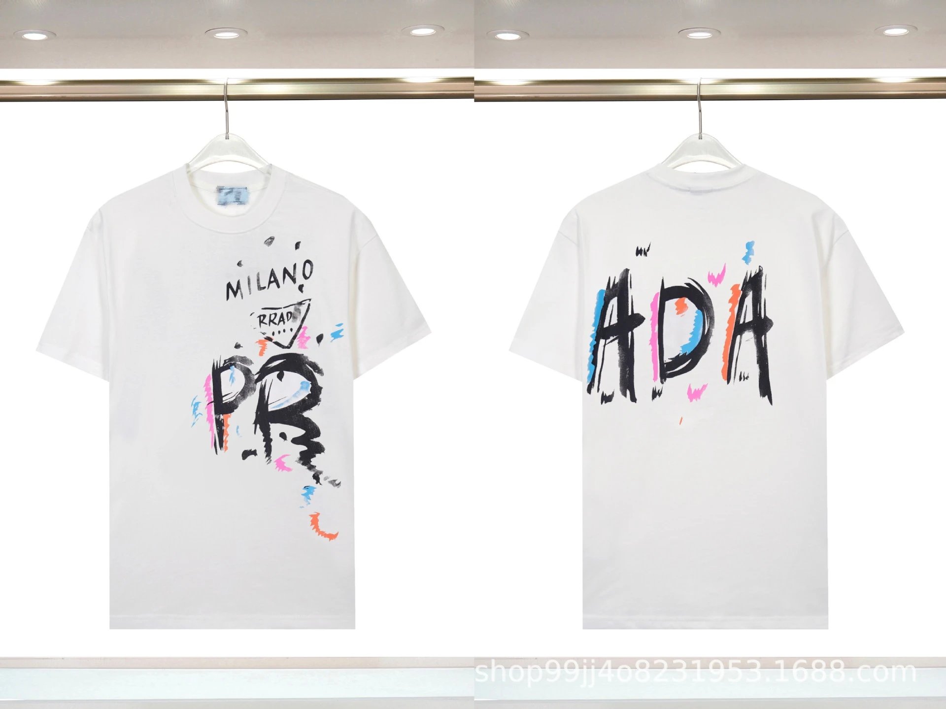 Prada Graffiti Street Style White Short-sleeved T-shirt