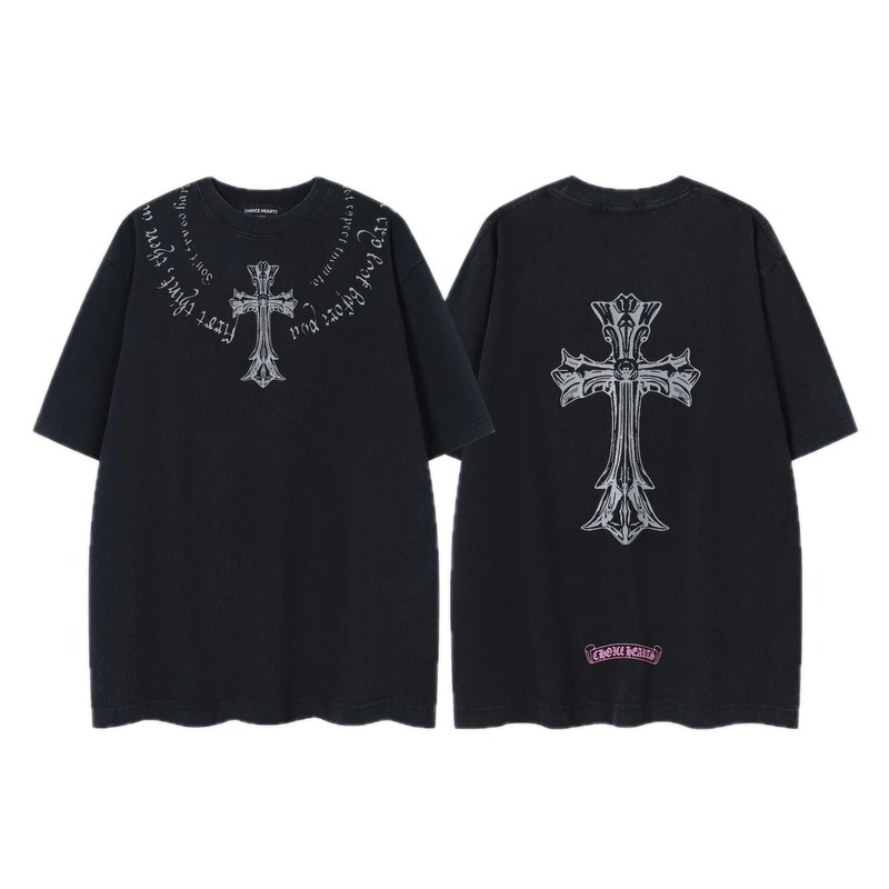 Chrome Hearts Cross Gothic Style Black Short Sleeve T-shirt