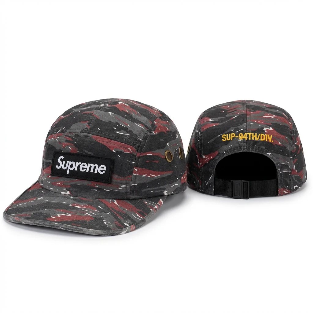 Supreme camouflage style red and black hat