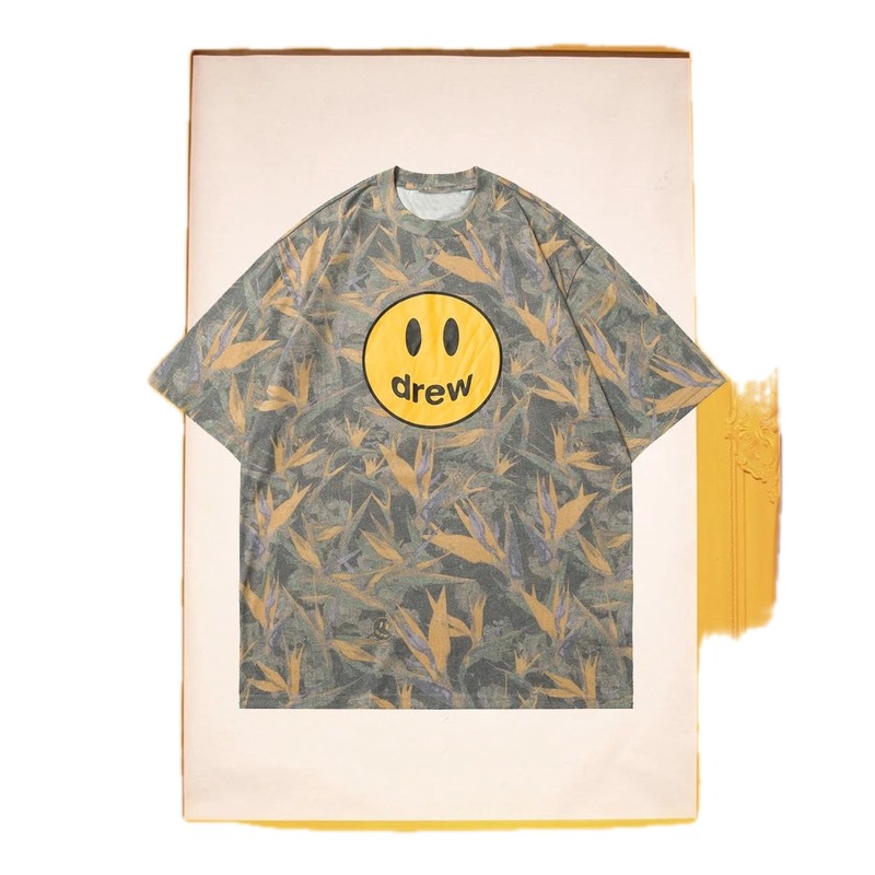 DREW Smiley Street Style Green and Yellow All-over Print Short Sleeve T-Shirt
