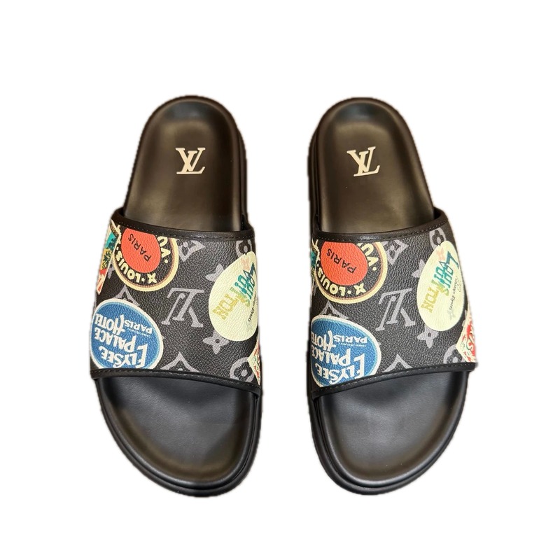 Louis Vuitton Monogram Badge Trendy Black Slides