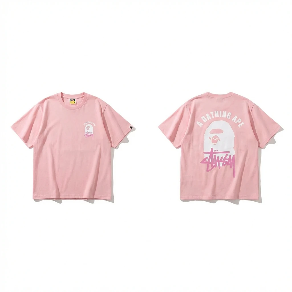 Bape trendy brand pink T-shirt