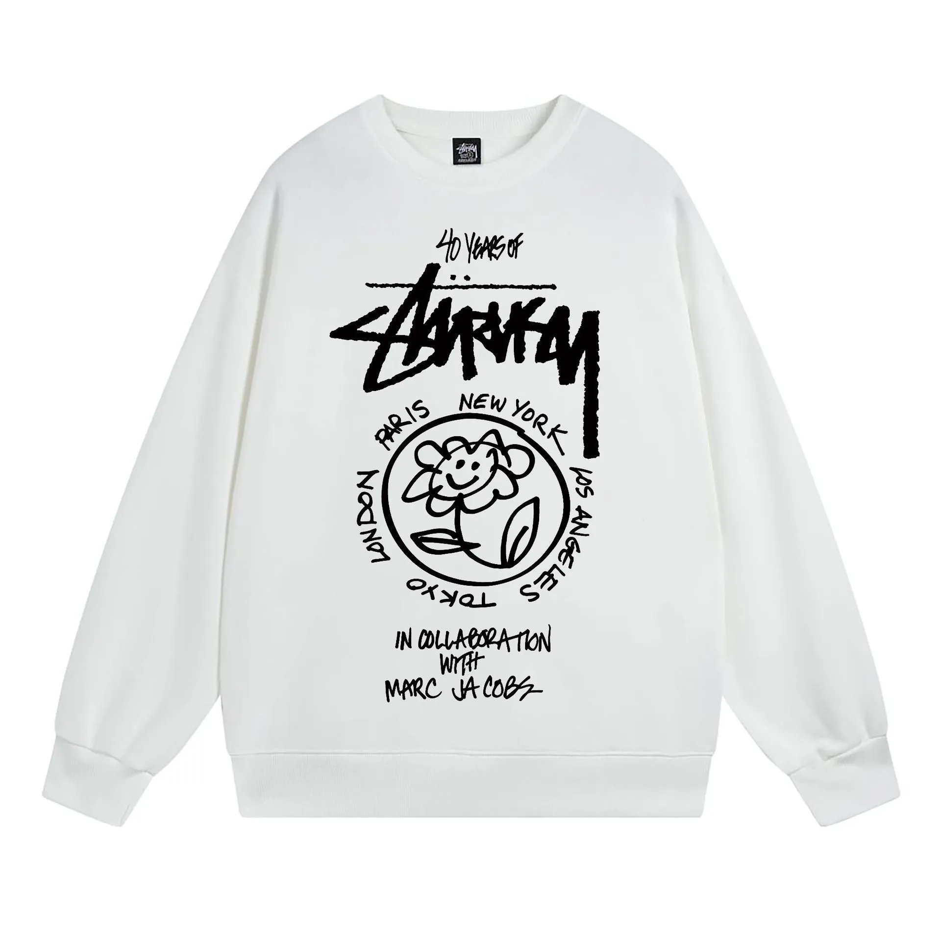 Stussy White Style 539 Graphic SweatShirt Airport Outfit