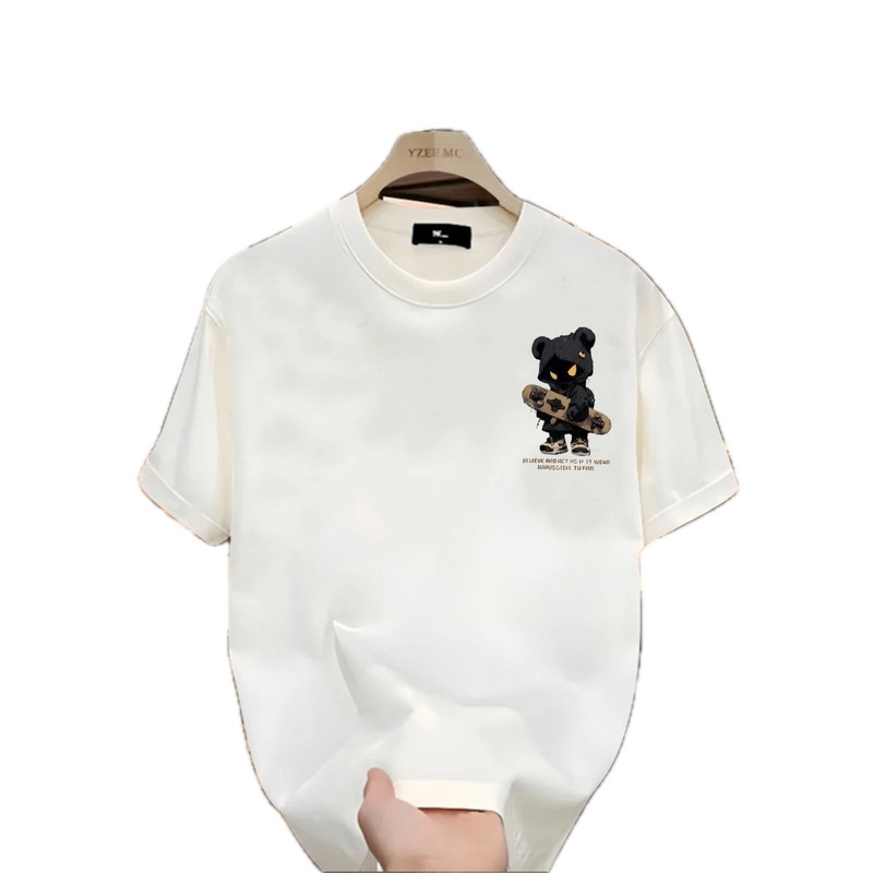 YZEE MC Skateboarding Bear Street Style Off-white T-Shirt