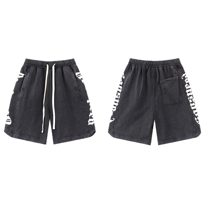 Godspeed Gothic Print Street Style Charcoal Black Shorts