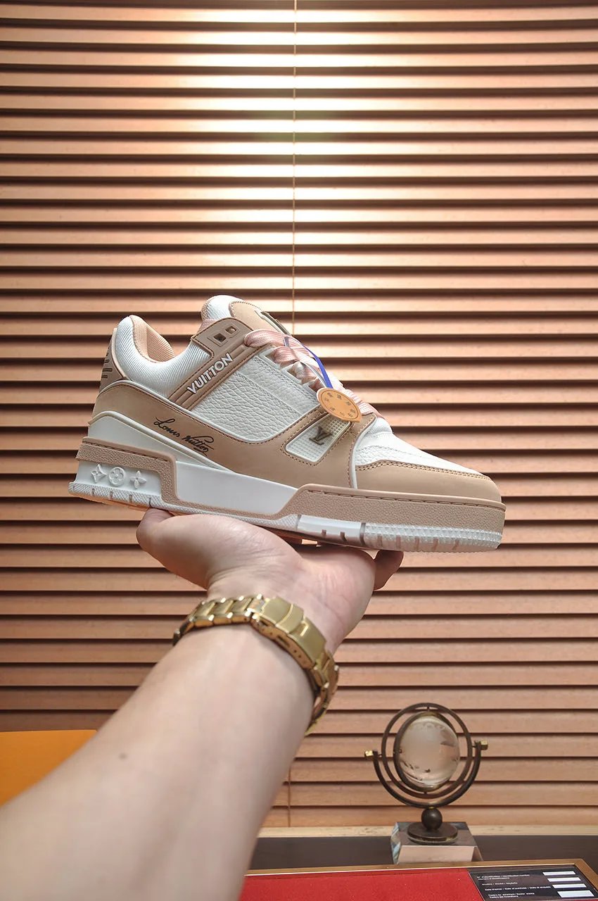 Brown Gray Low-top in Hand Louis Vuitton Brown Gray Low-top Sneaker for Casual Outfits