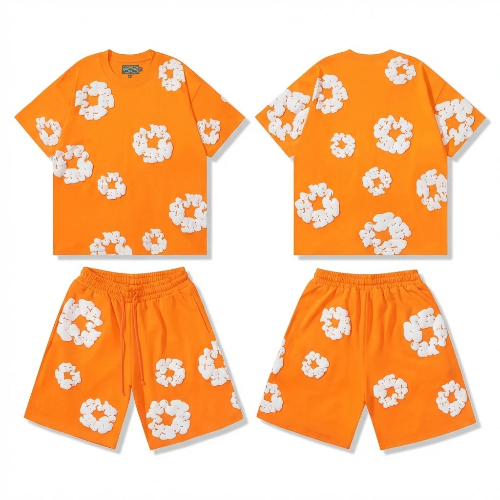 DENIM TEARS Orange and White Floral Wind Suit