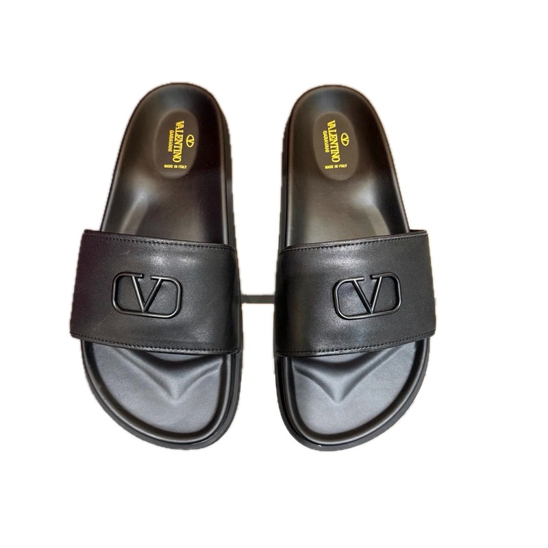 Valentino V-logo Light Luxury Style Black Slide Slippers