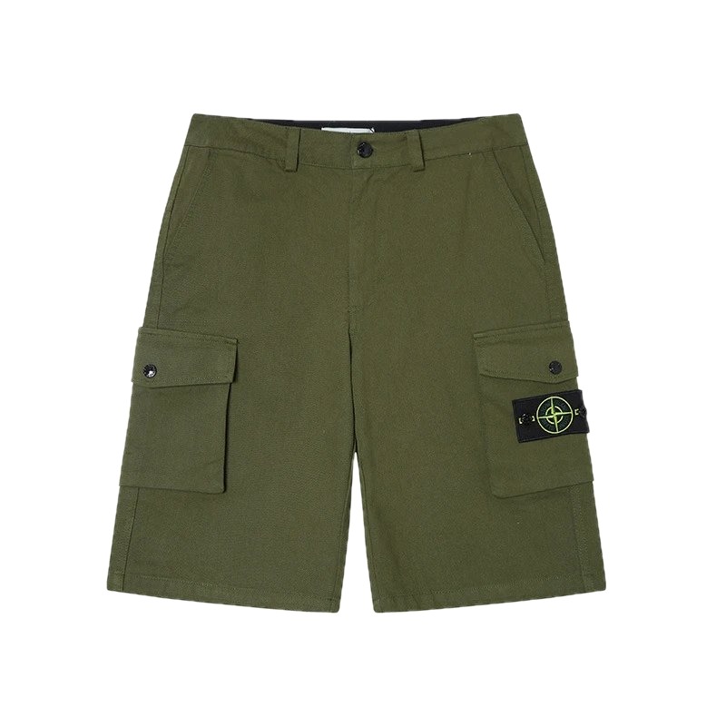 Stone Island Techwear Style Army Green Cargo Shorts