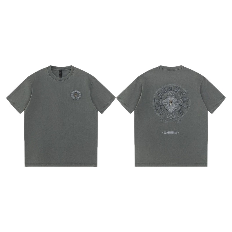 Chrome Hearts Cross Embroidered High Street Dark Grey Short-sleeve T-Shirt