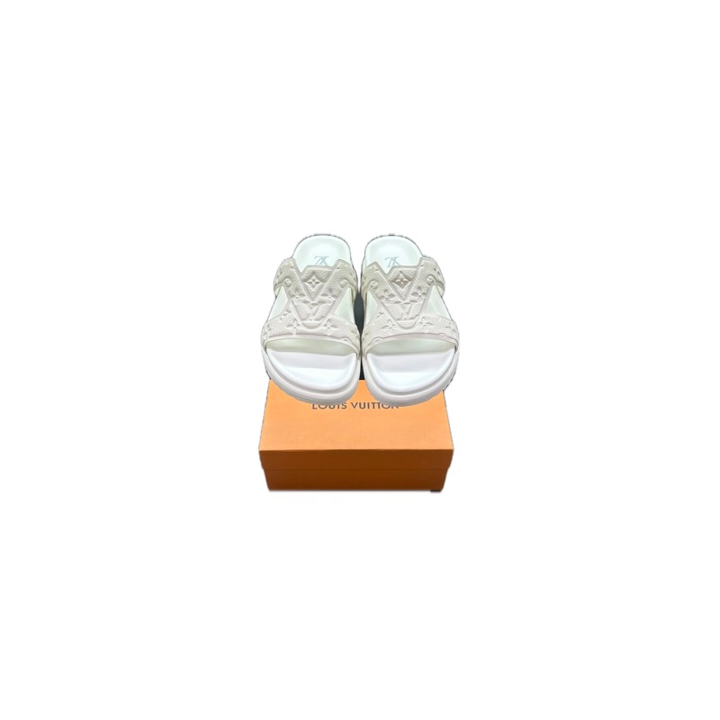Louis Vuitton Embossed Monogram Casual Style White Slippers