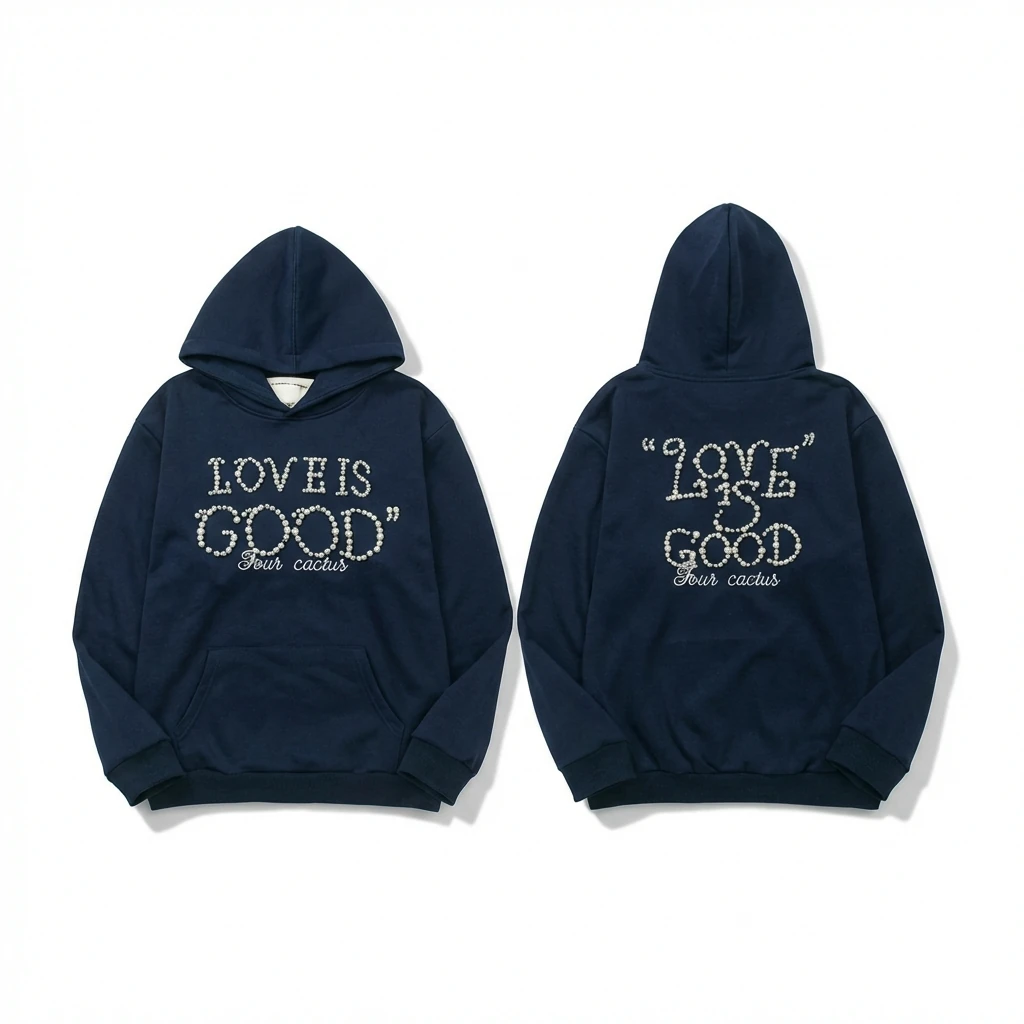 Goodbrand Letter Wind Navy Blue Hoodie