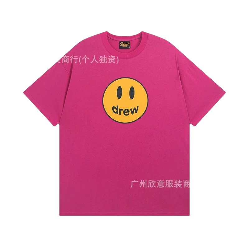 DREW Smiley Face Print Street Style Rose Red T-Shirt