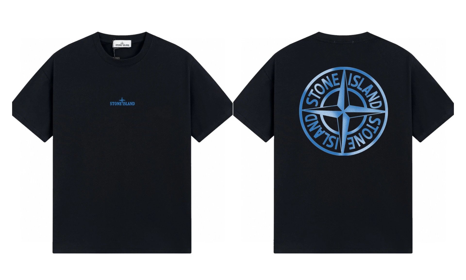 Stone Island Compass Print Street Style Black Short Sleeve T-shirt