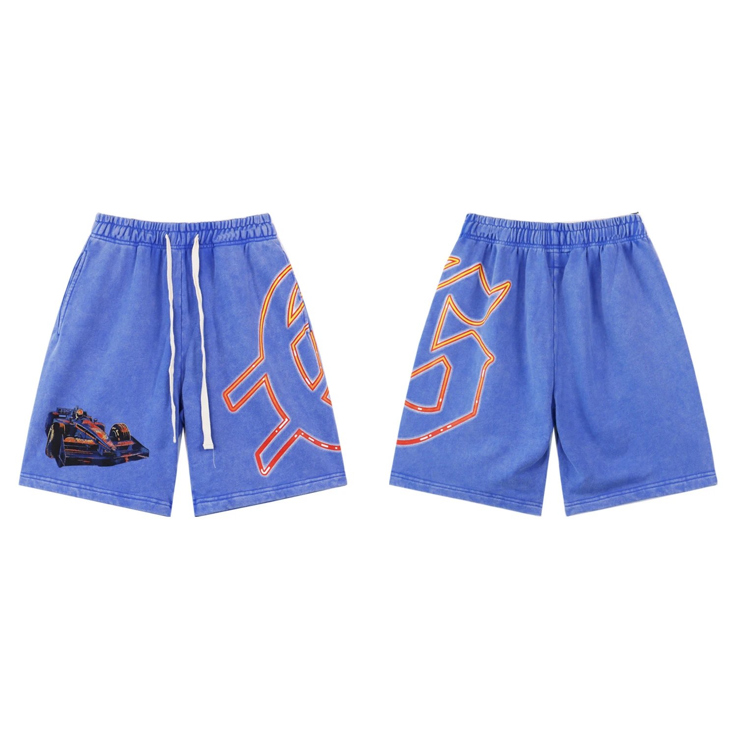 Godspeed Racing Print Street Style Blue Shorts