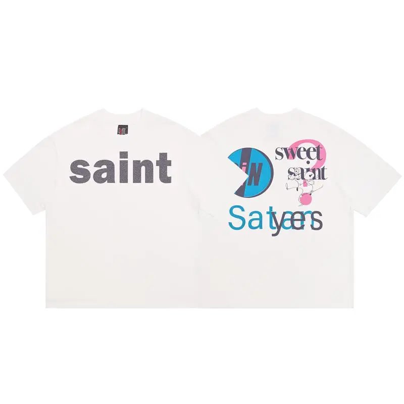 SAINT Mixed Print Street Style Off-white Short-sleeve T-shirt