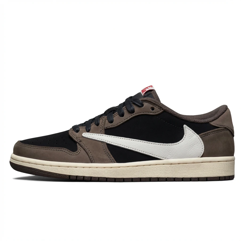 Retro-style black and grey Air Jordan 1 sneakers.