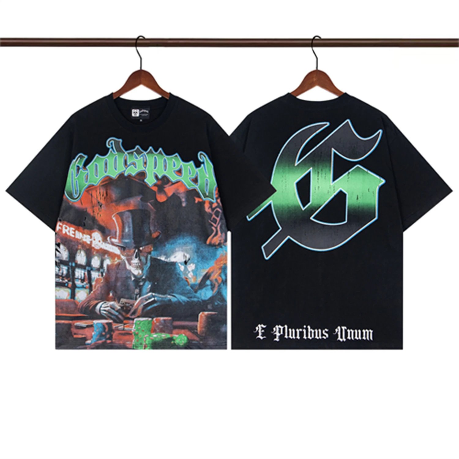Godspeed Skull Poker Dark Style Black Short Sleeve T-Shirt