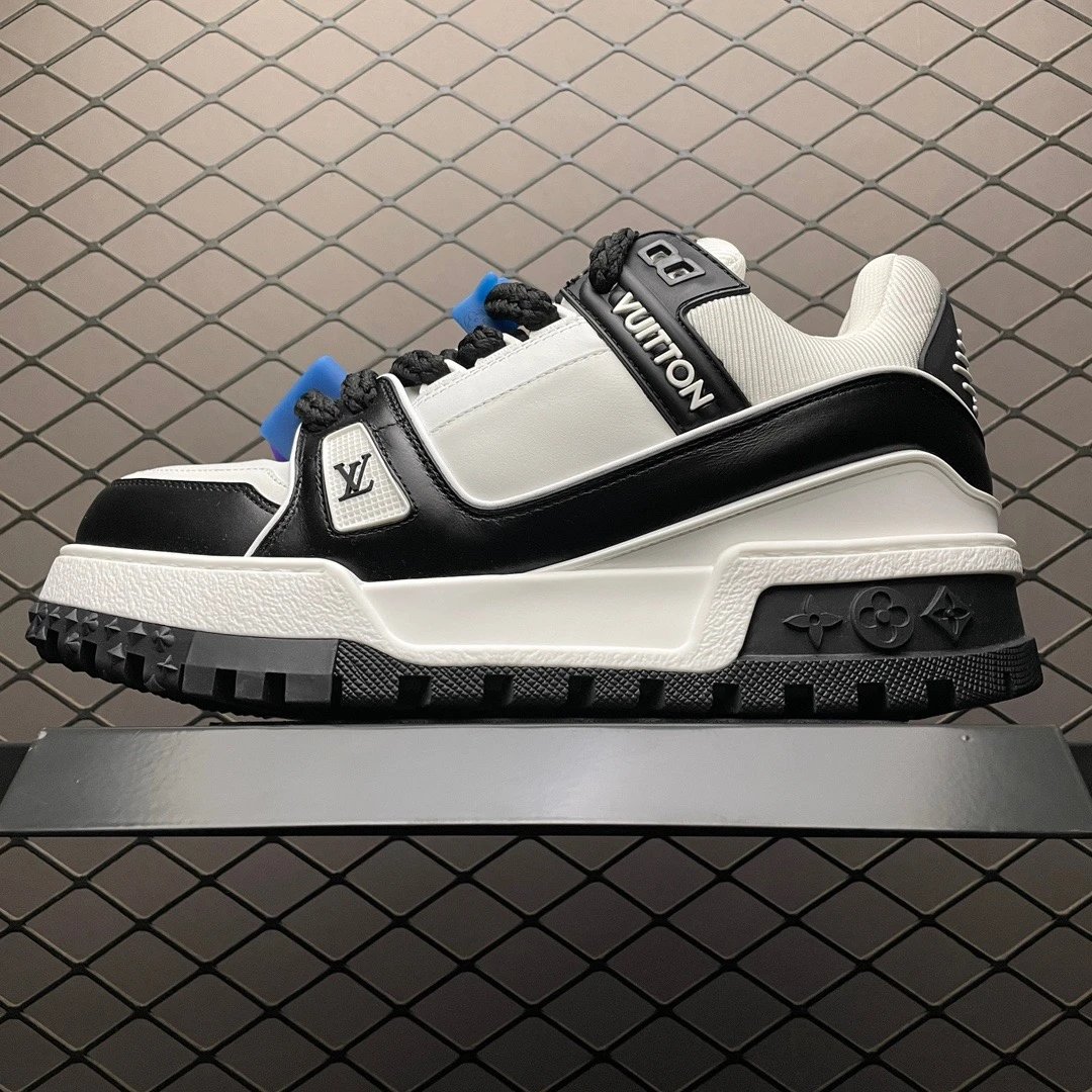 Louis Vuitton Black and Gray Logo Tongue Panelled Trainers