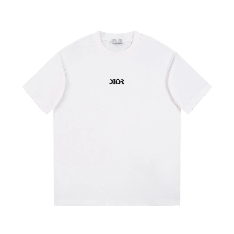 Dior Minimalist Style Embroidered Logo White Short-sleeved T-shirt