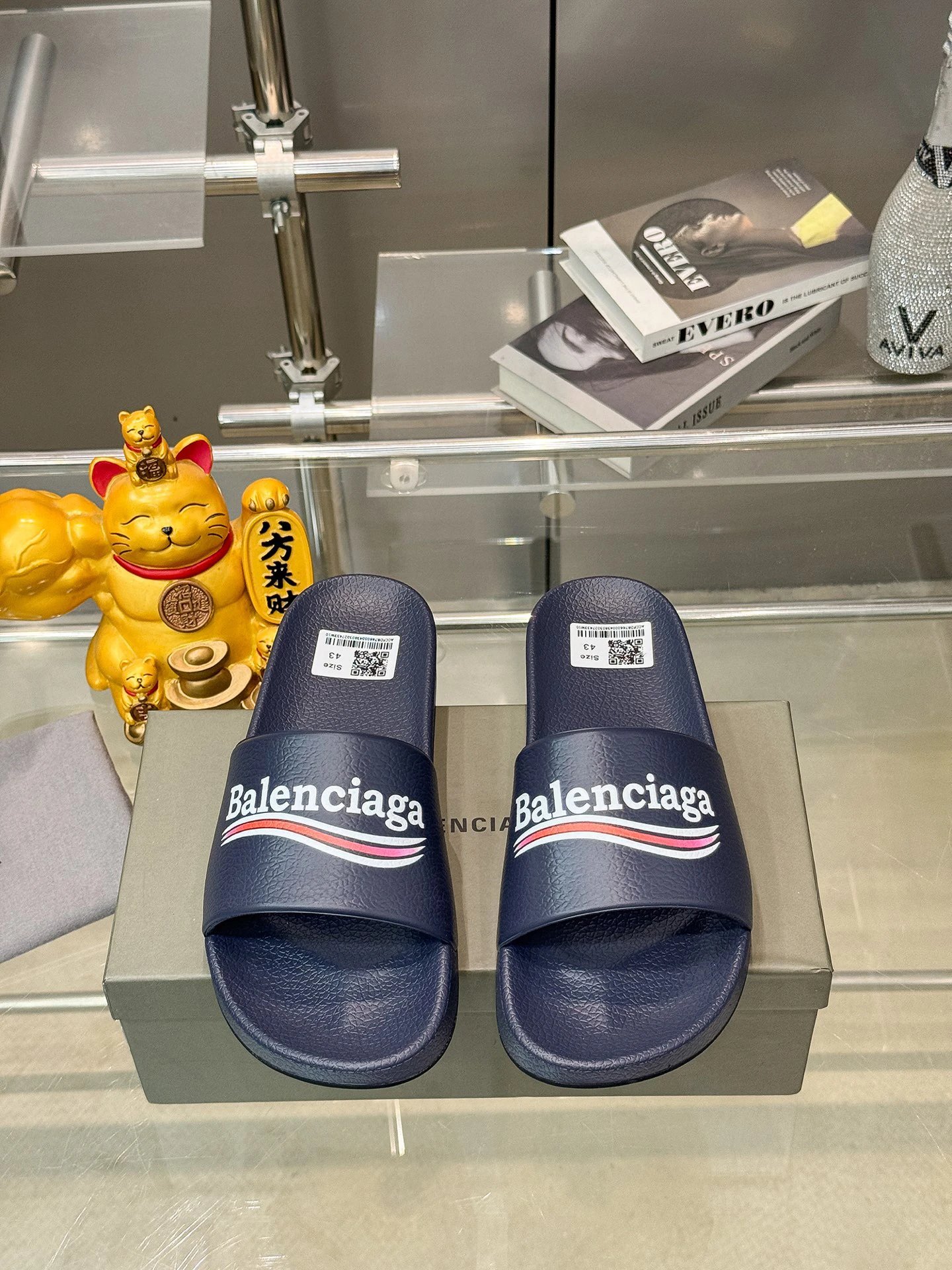 Balenciaga Logo-trend Navy Blue Slides