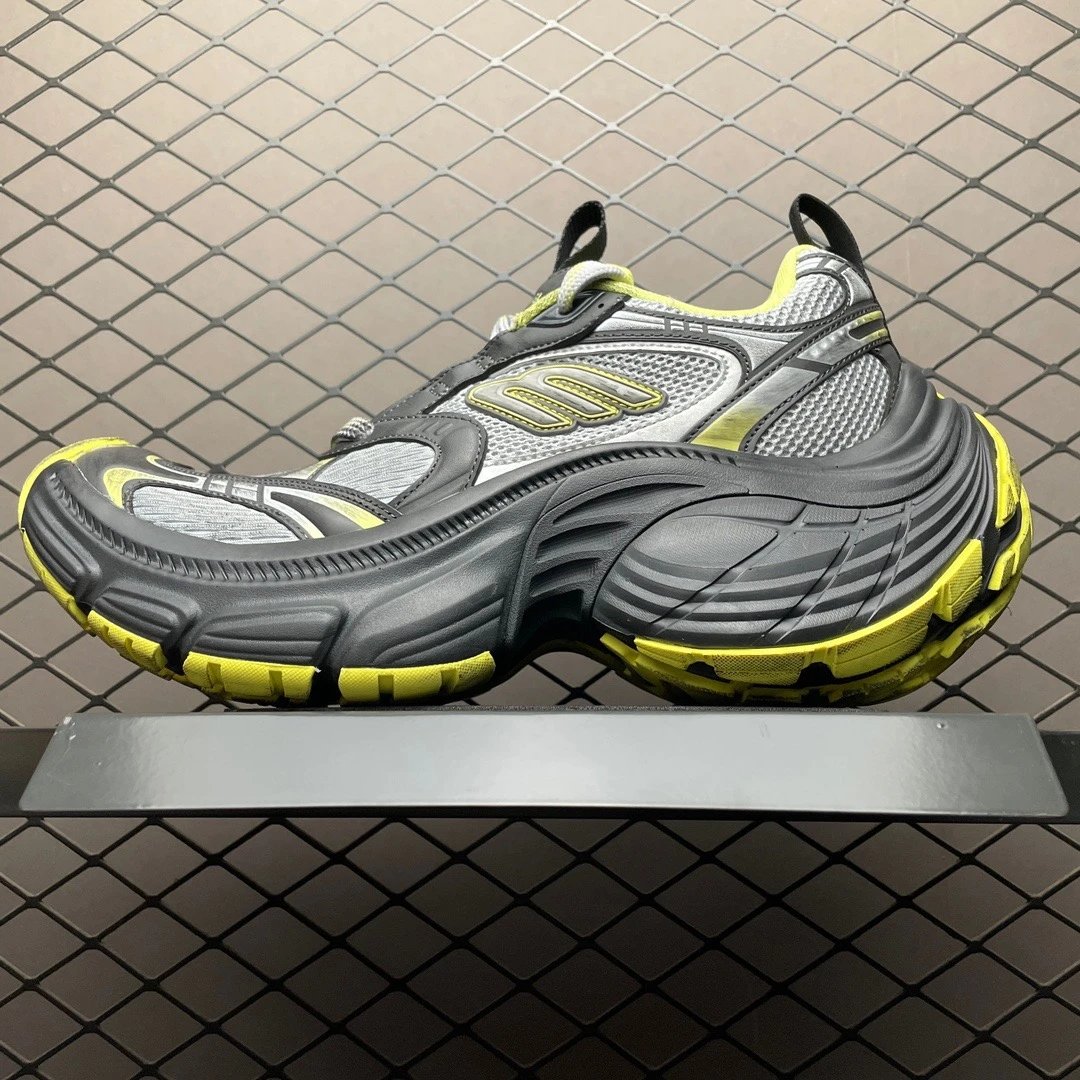 Balenciaga Chunky Runners in Gray and Neon, Finished with Chunky Heel Profile