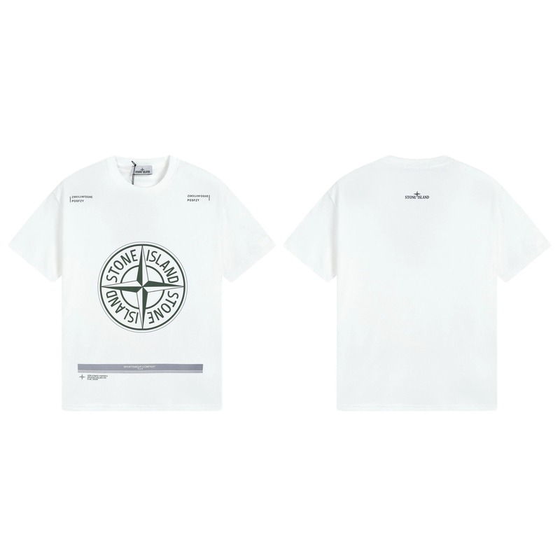 Stone Island Compass Print Casual Style White Short-sleeve T-shirt