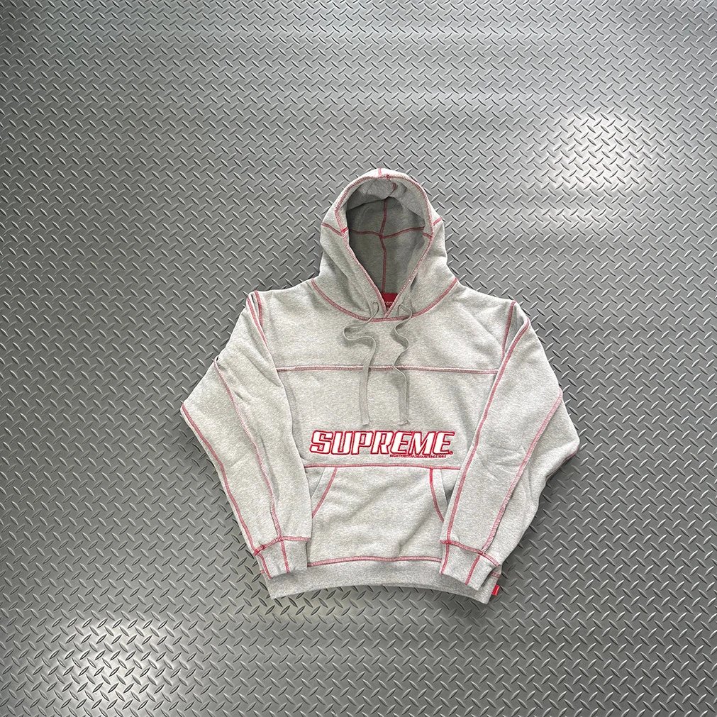 Supreme Heather Grey Red Piping Hoodie