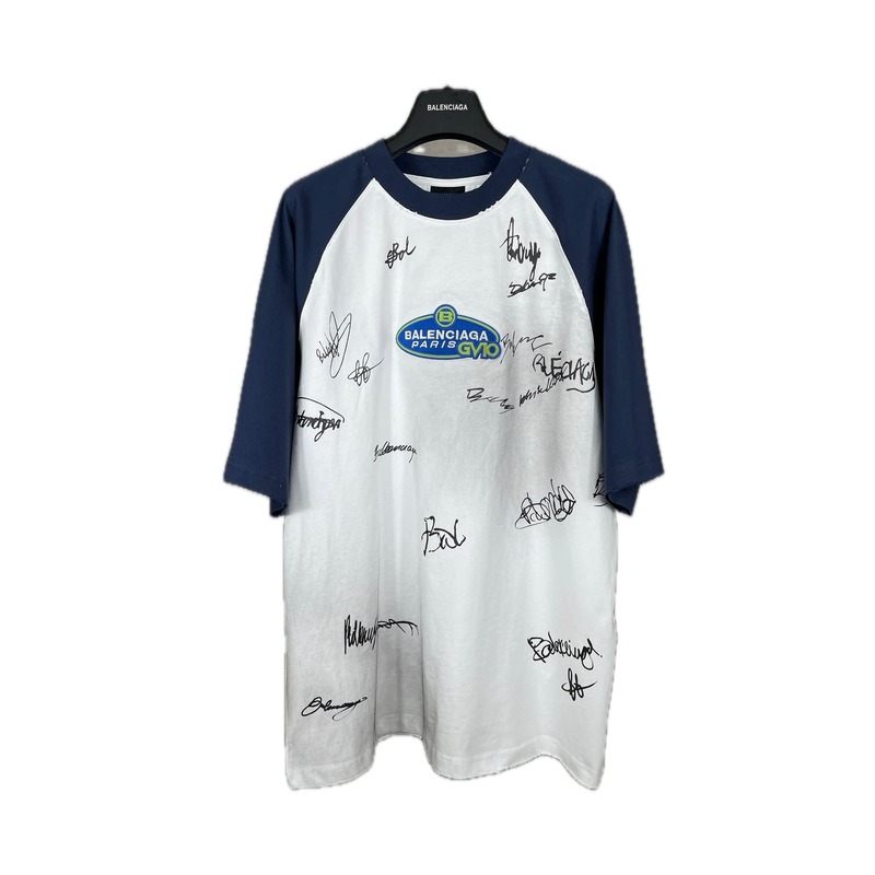 Balenciaga Blue and White Signature Style T-shirt