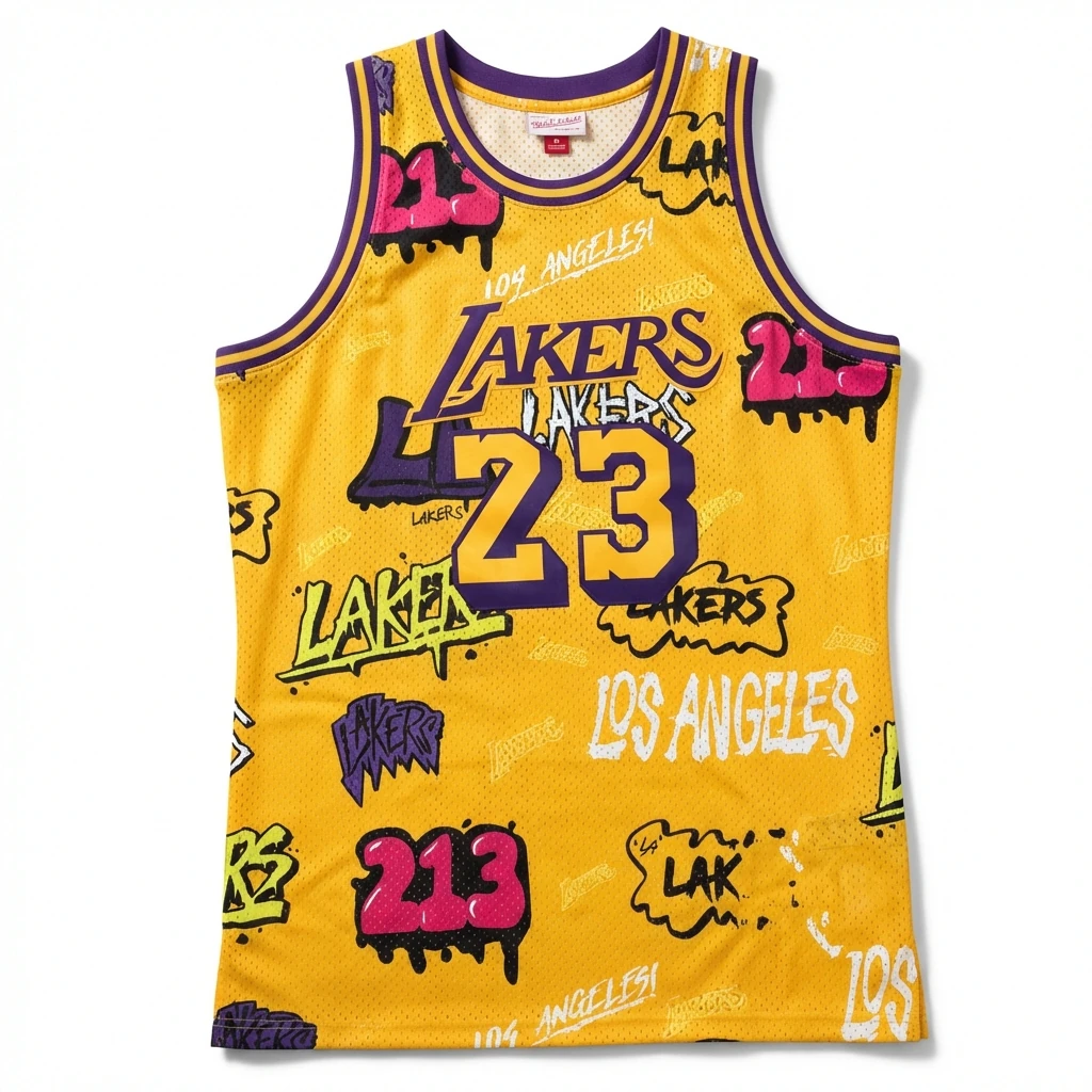 LBJ graffiti-style yellow jersey