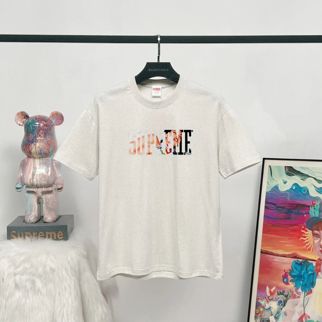 Supreme Color-block Print Street Style Off-white T-shirt
