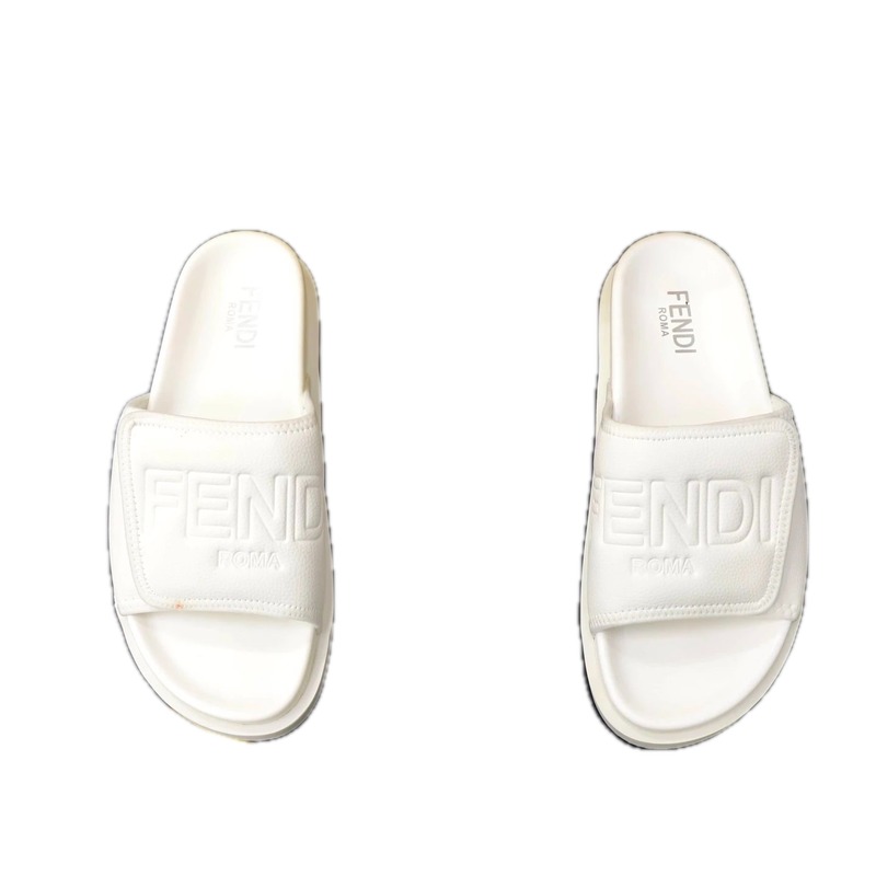 FENDI ROMA Collection Minimalist Style White Slide Sandals