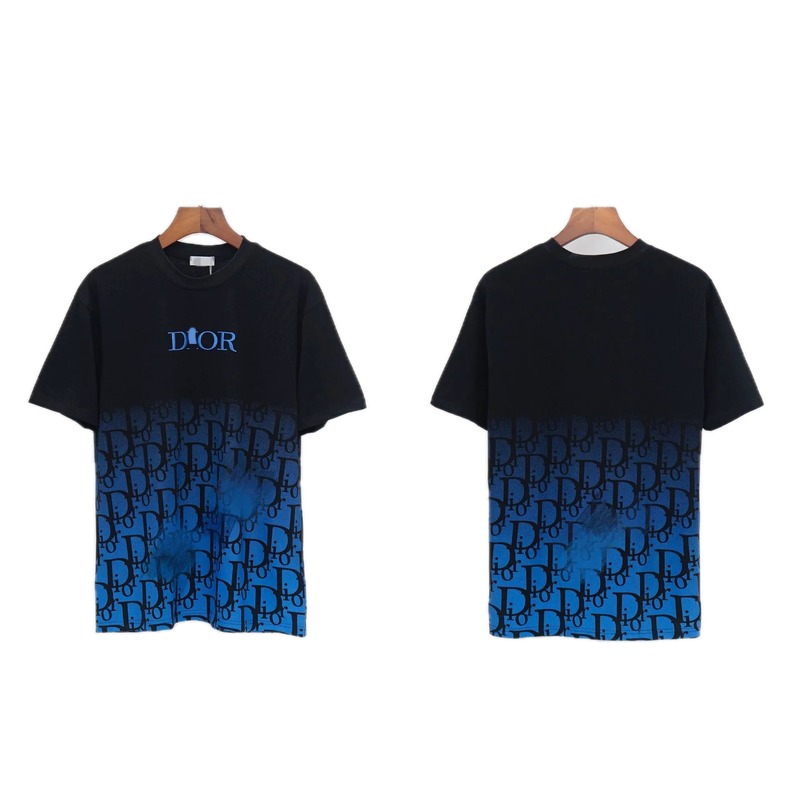 Dior Classic Monogram Trendy Style Black-Blue Gradient T-Shirt