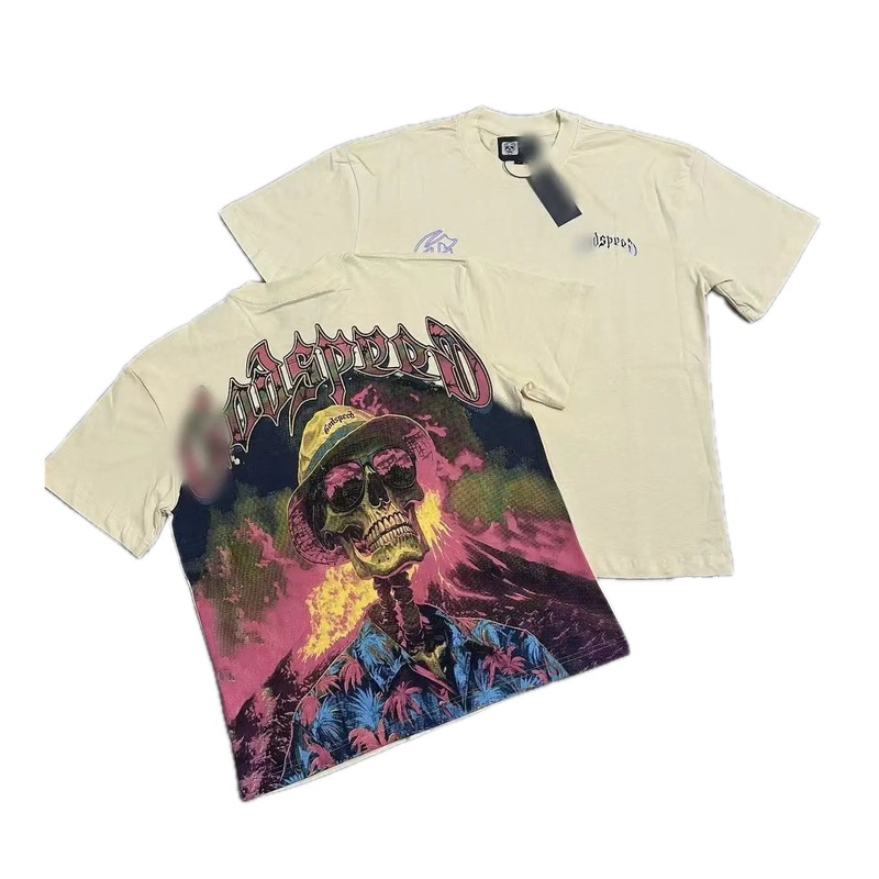 Godspeed Skull Print Vintage Beige T-Shirt