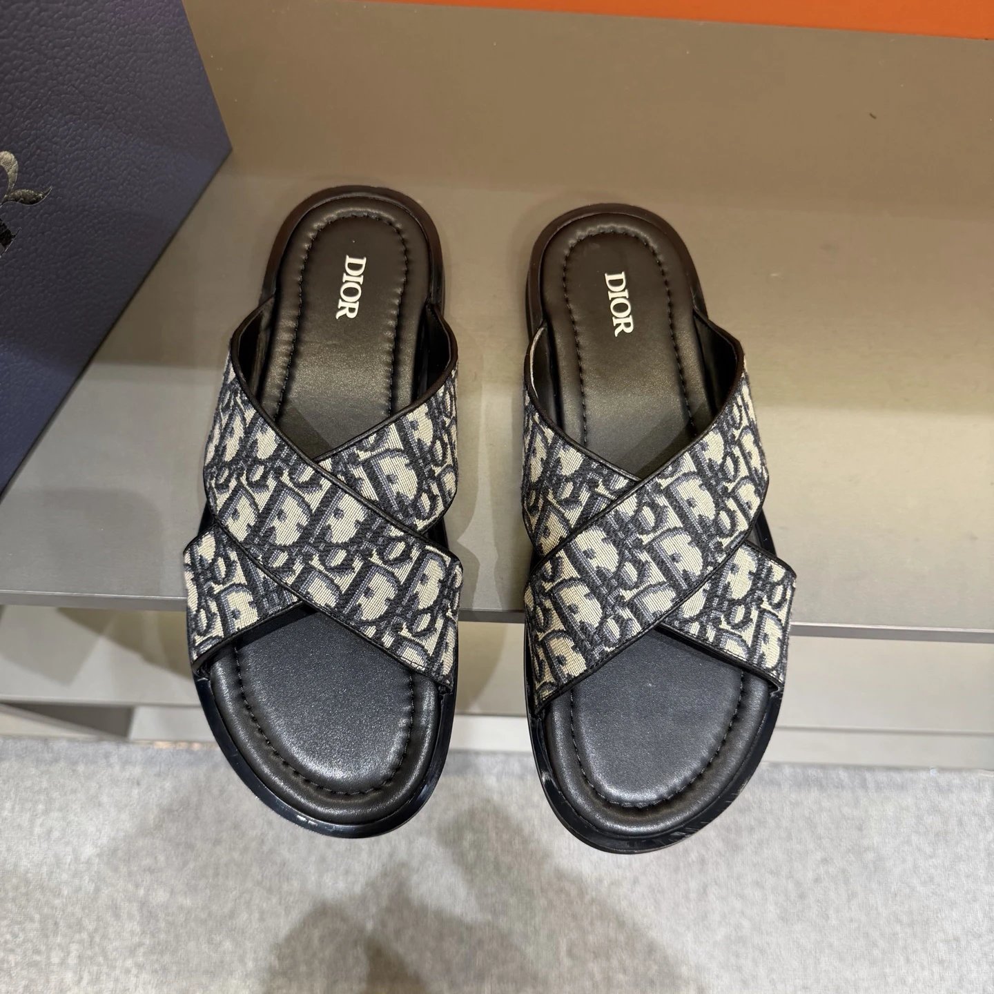 Dior Vintage Style Monogram Black and Grey Slides