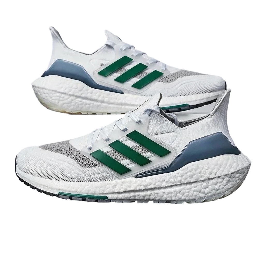 Adidas retro-style white, green and grey running shoes