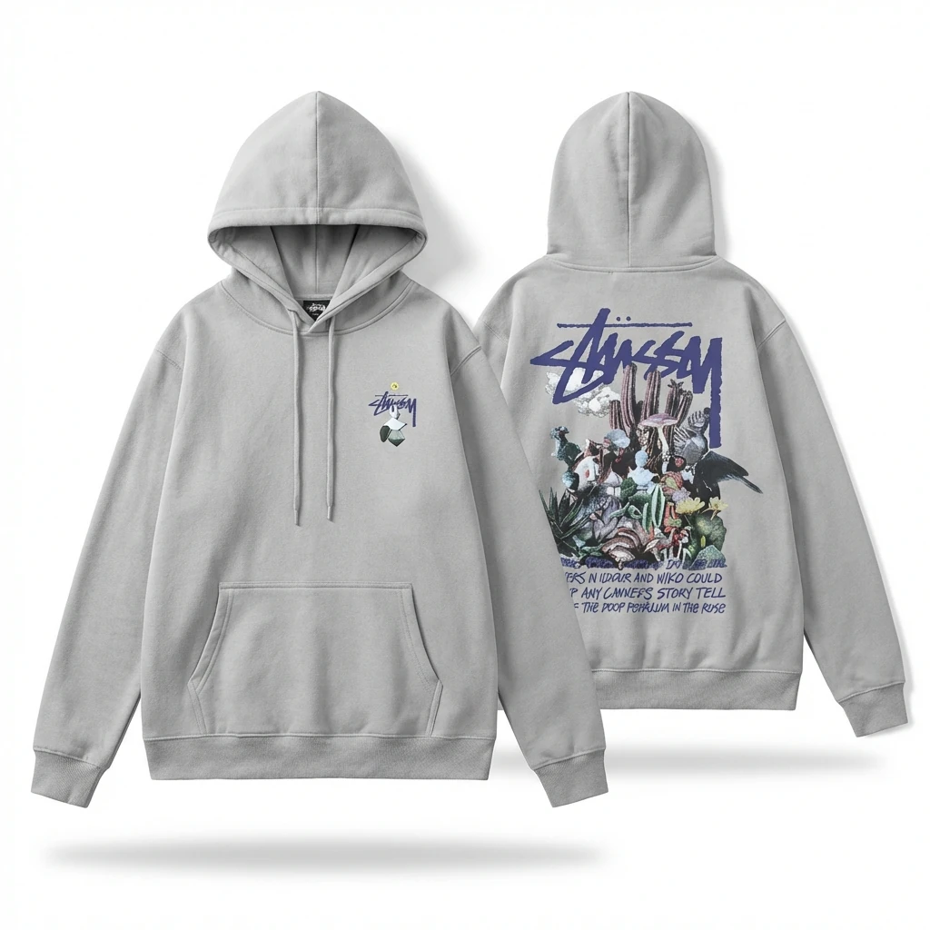 Stussy - printed trendy gray hoodie