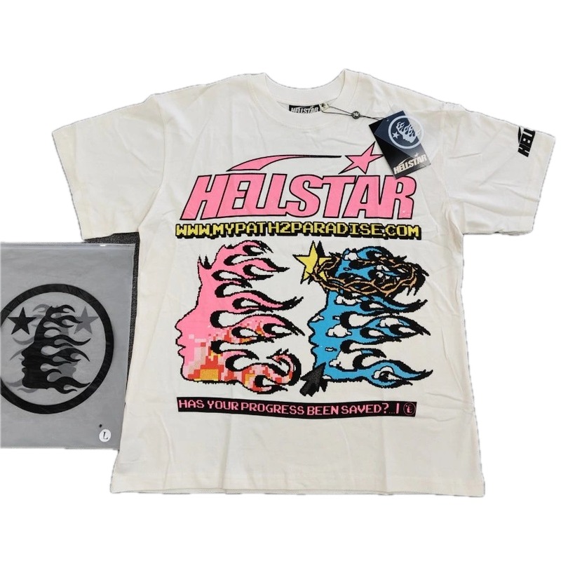 Hellstar Pixel Flame Print Street Style Off-white T-shirt