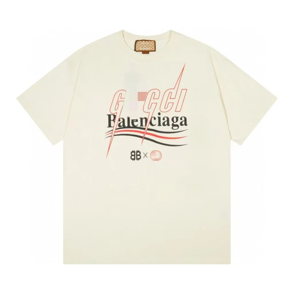Balenciaga Co-branded Printed Streetwear Off-white Short-sleeve T-shirt