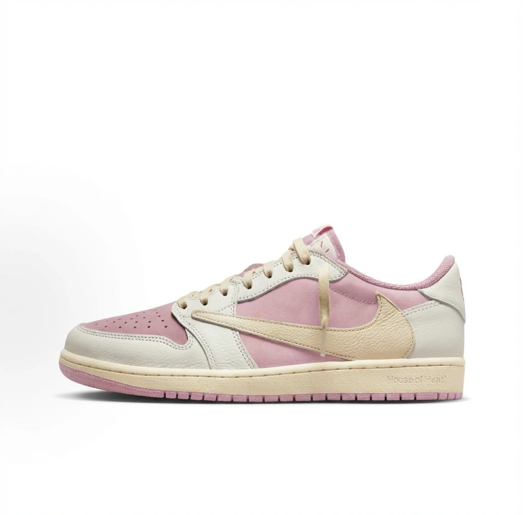 Jordan AJ1 Low-Top Pink and White Athletic Shoes