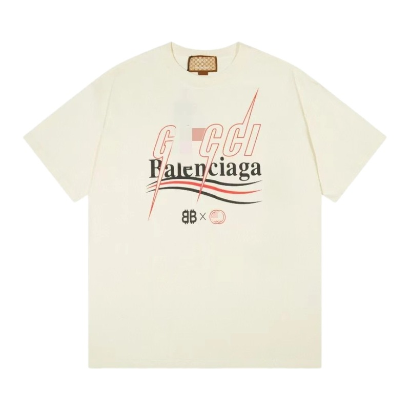 Balenciaga Co-branded Printed Streetwear Off-white Short-sleeve T-shirt